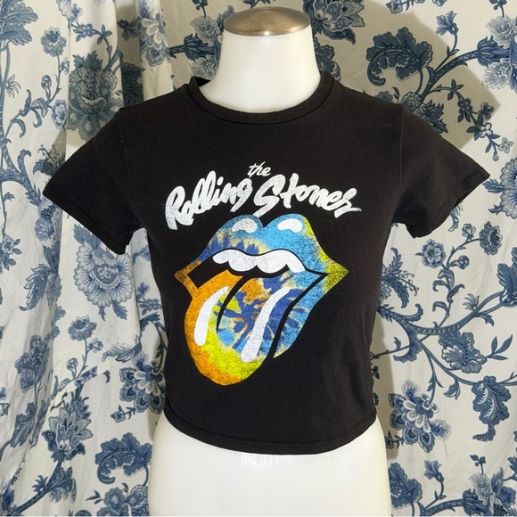 the Rolling Stones Tops - The Rolling Stones Black Graphic Baby Tee Multicolor Logo